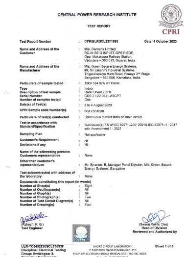 CPRI TEST REPORT - Certificate